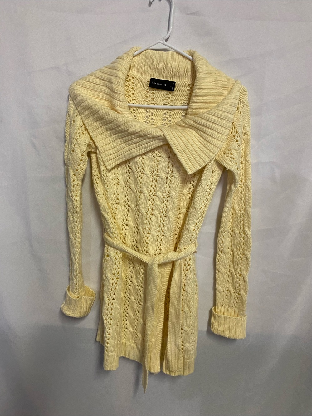 The Limited Cream Cable-Knit Belted Sweater